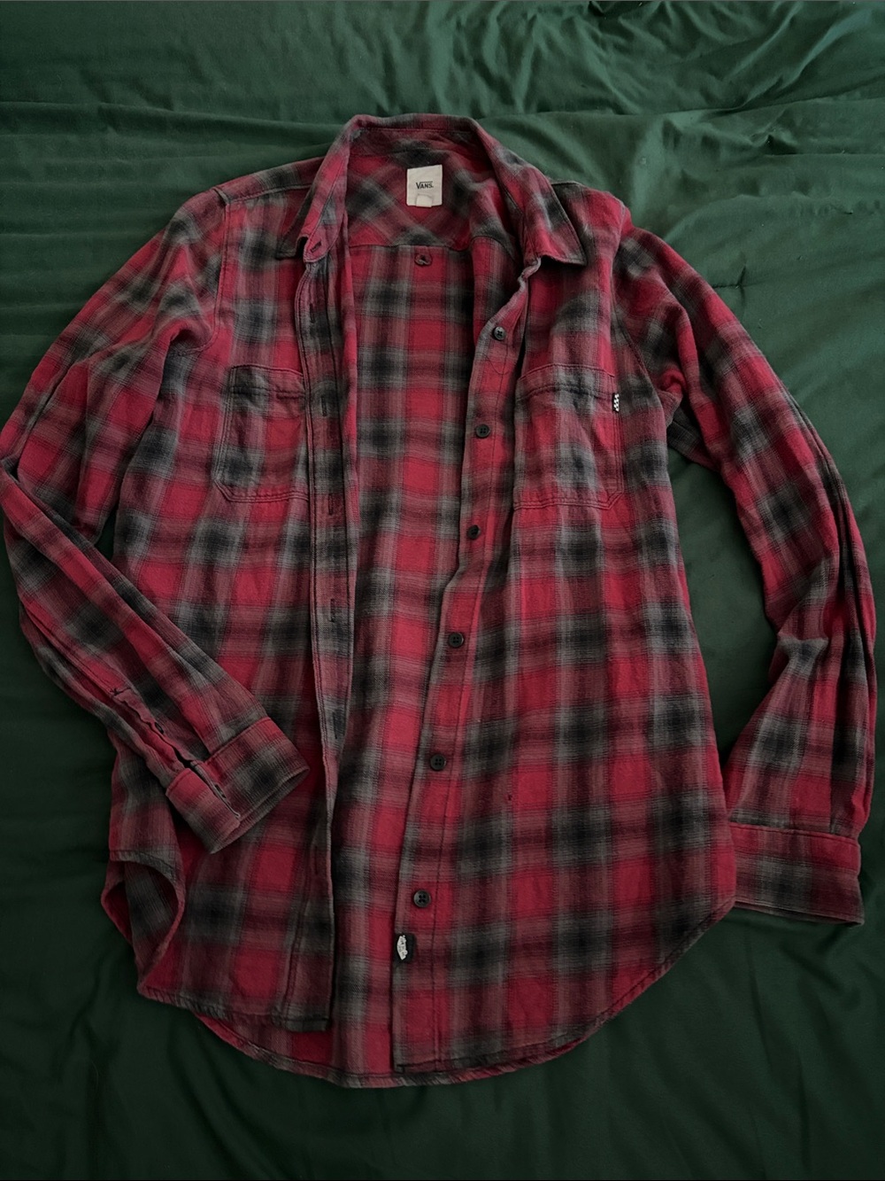 Vans Red and Black Plaid Flannel Button-Down Shirt